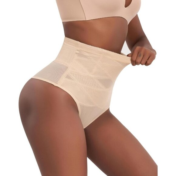 Women Cream Shapewear Tummy Control Thong High Waisted Body Panties Underwear - Picture 1 of 6